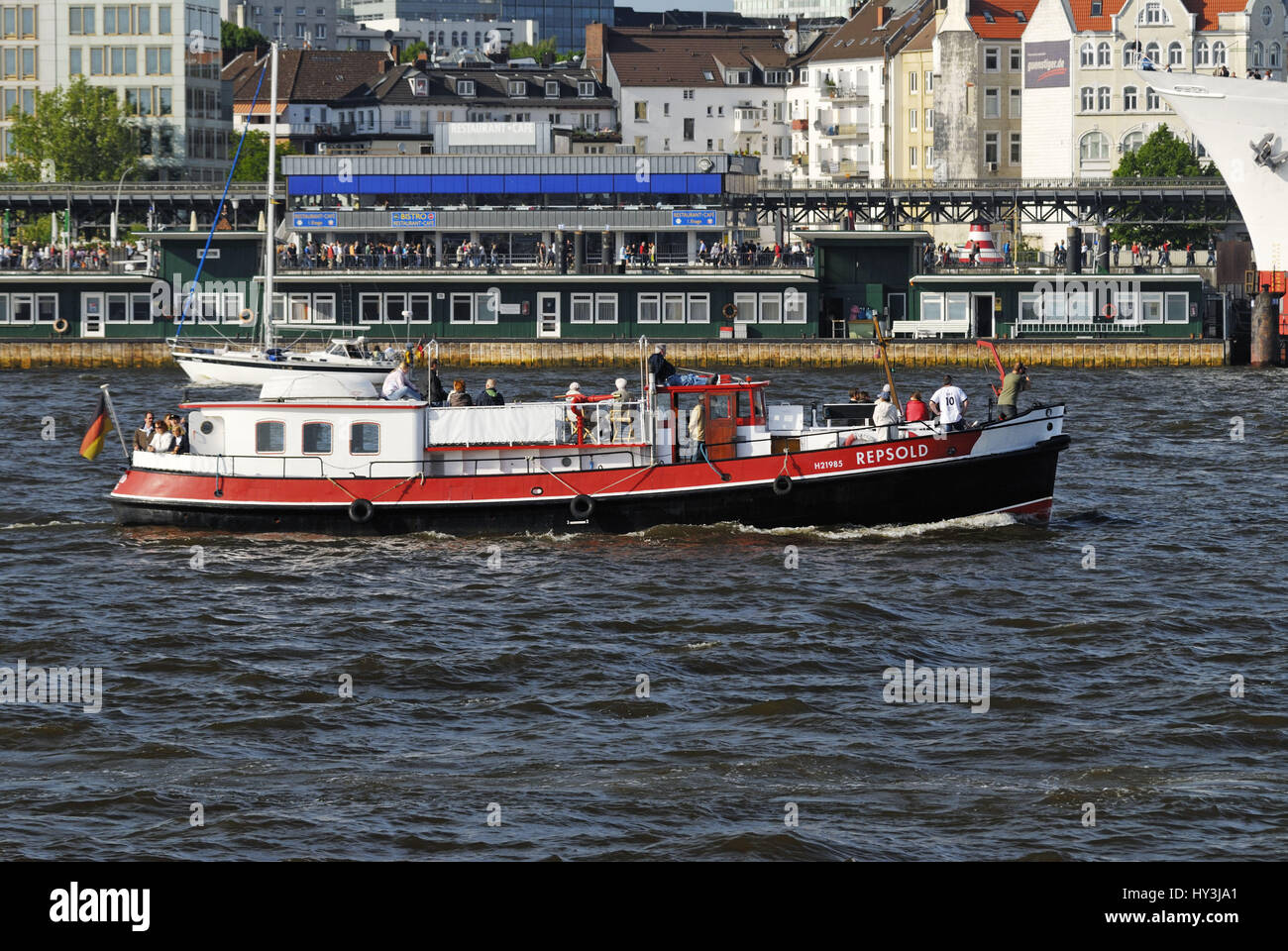 Longboat Repsold per il compleanno del porto nel 2009 ad Amburgo, Germania, Europa Barkasse Repsold zum Hafengeburtstag 2009 ad Amburgo, Deutschland, Euro Foto Stock