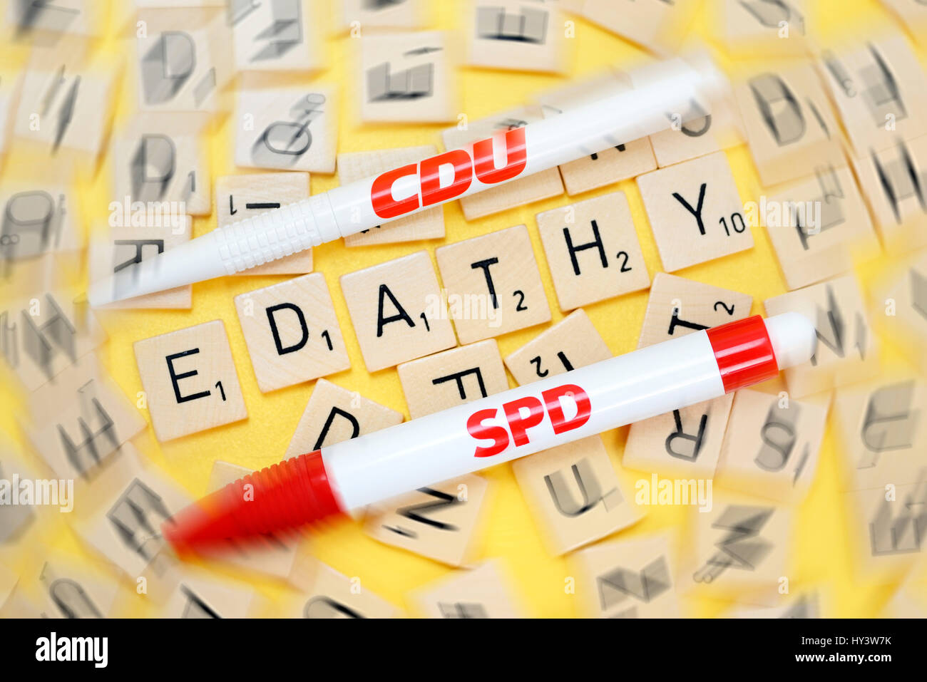 Edathy corsa e scrittore della CDU e SPD, affare politico Edathy, Schriftzug Edathy und Schreiber von CDU und SPD, Politaffäre Edathy Foto Stock