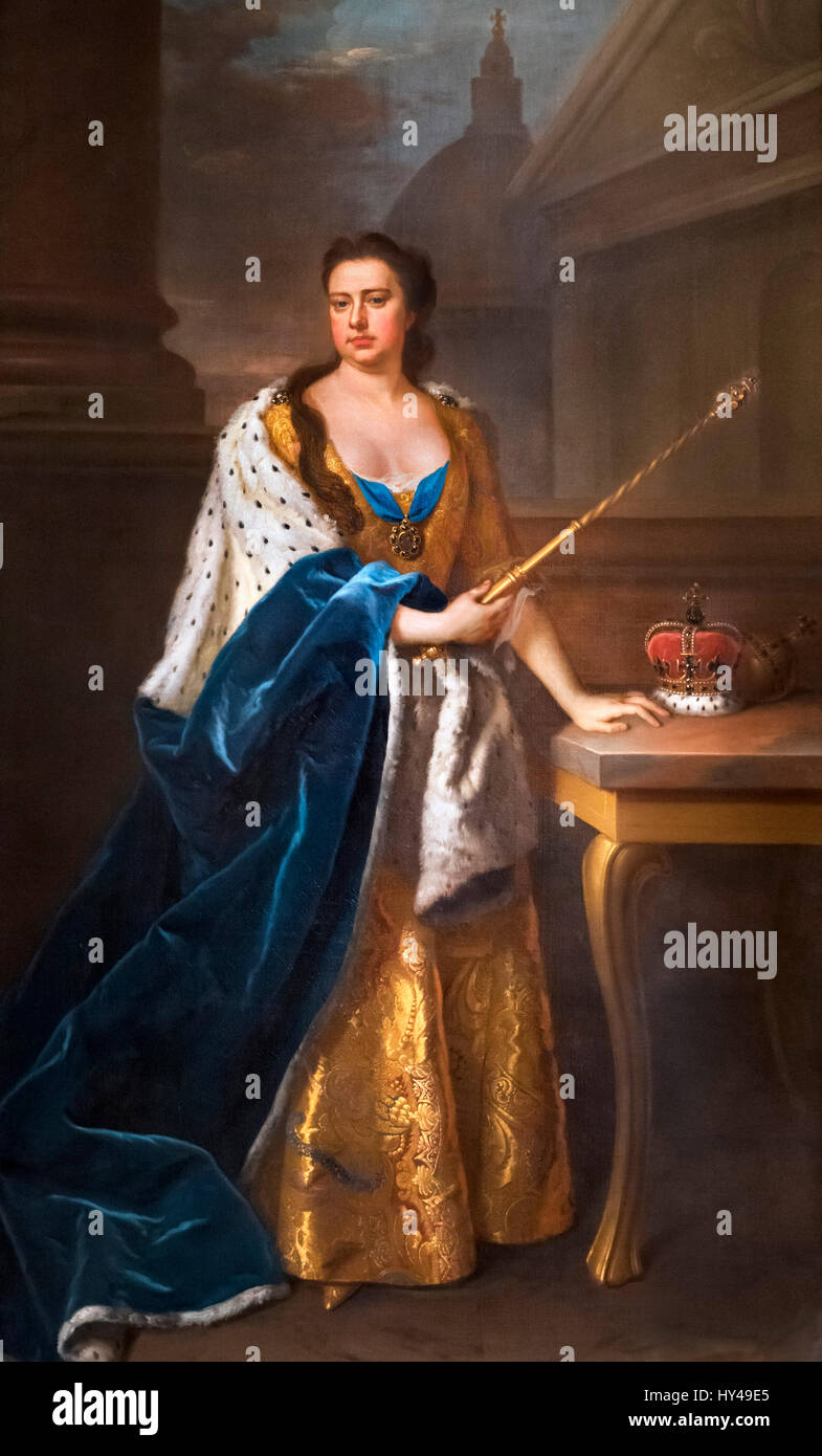 Queen Anne (1665-1714), regina d'Inghilterra, in Scozia e in Irlanda e successivamente la regina di Gran Bretagna e Irlanda. Ritratto di Michael Dahl, olio su tela, c.1714 Foto Stock