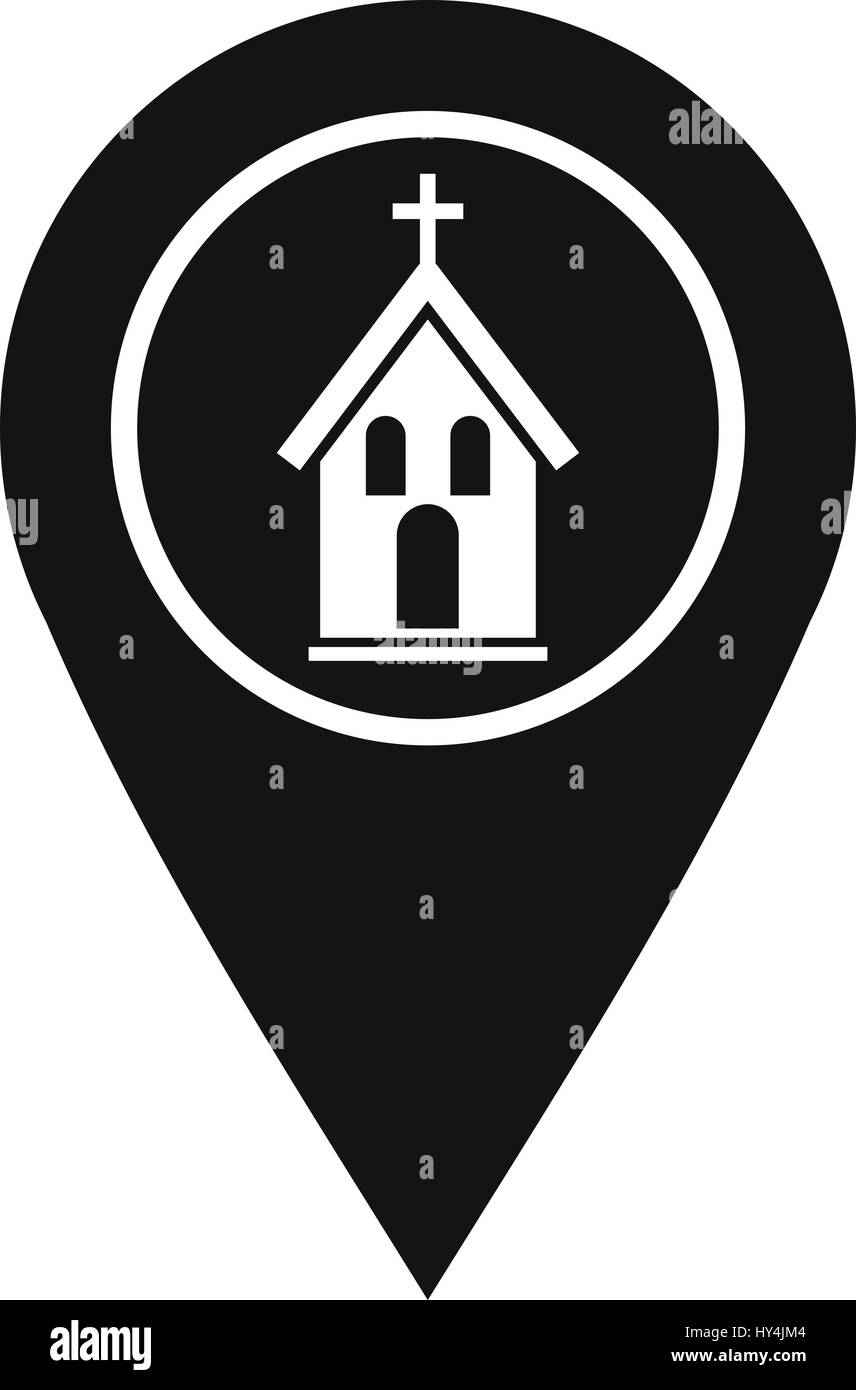 Puntatore Mappa con Chiesa, icona di stile semplice Illustrazione Vettoriale