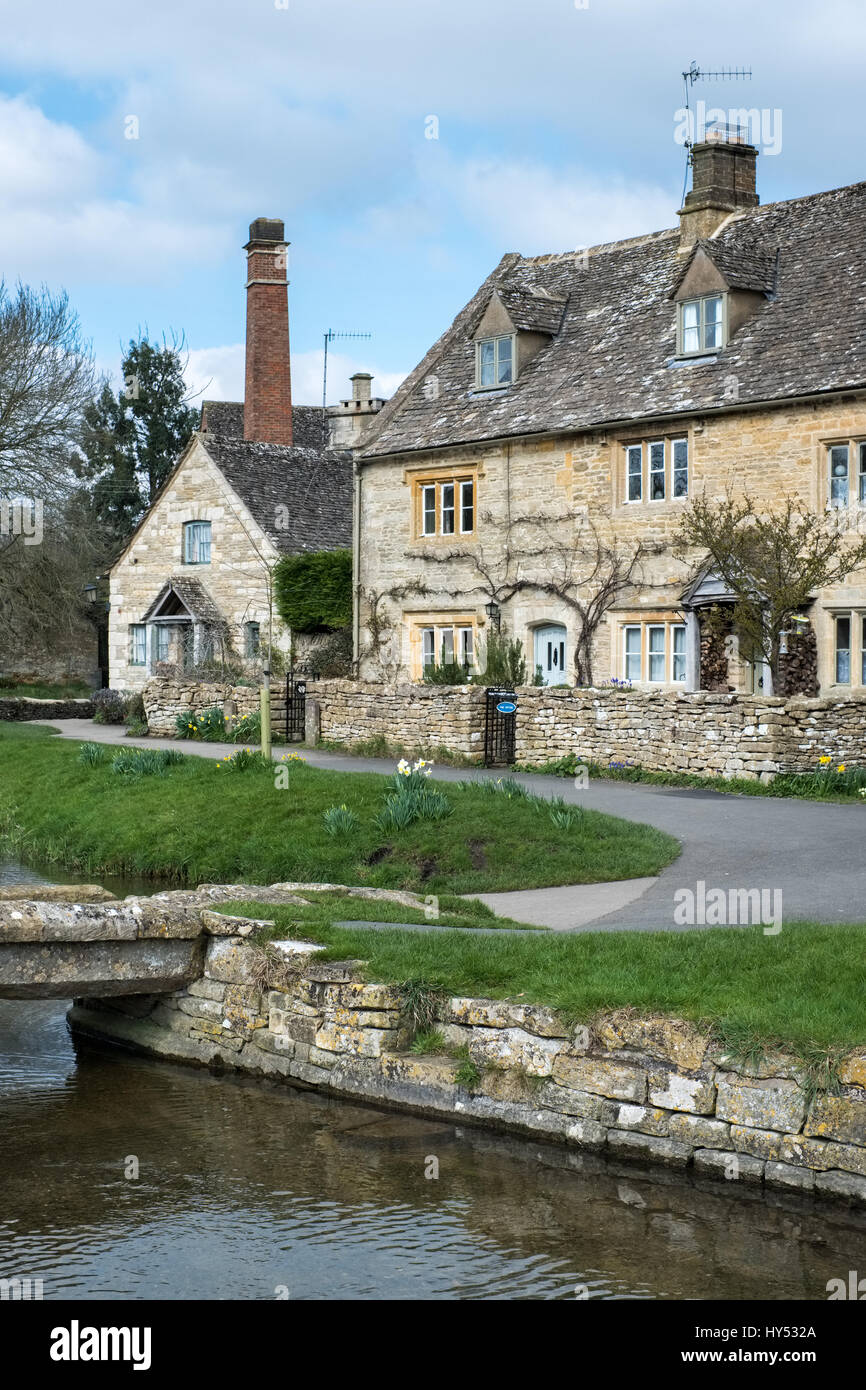 Vista panoramica del Lower Slaughter villaggio in Cotswolds Foto Stock