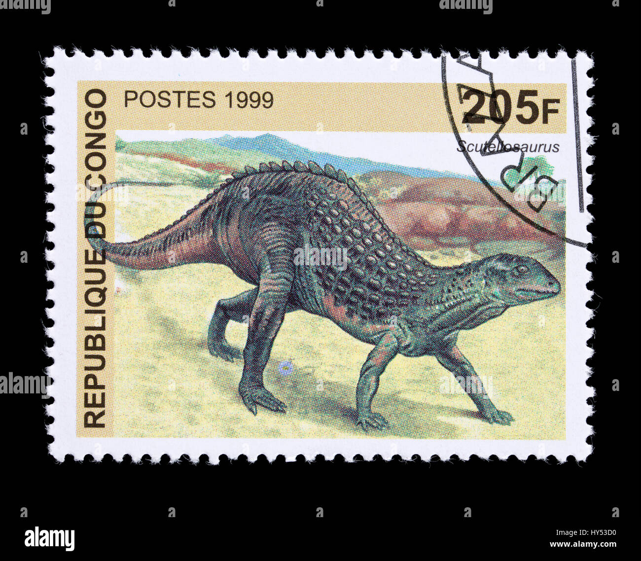 Francobollo dal Congo raffigurante un Scutellosaurusdinosaur Foto Stock