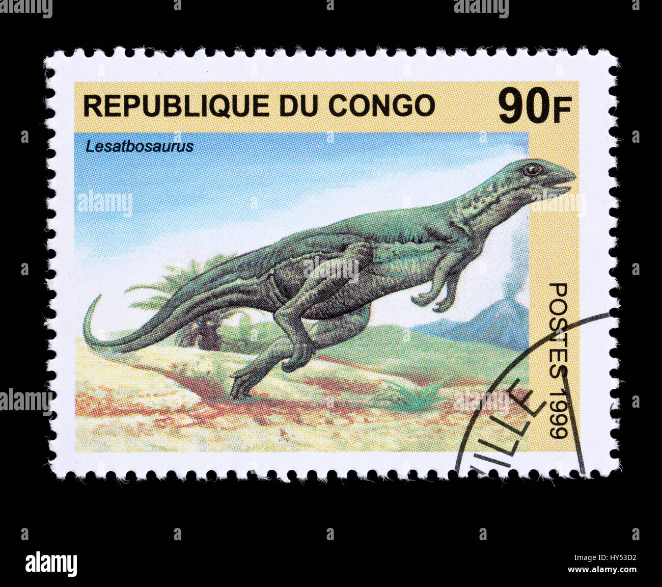 Francobollo dal Congo raffigurante un dinosauro Lesothosaurus Foto Stock