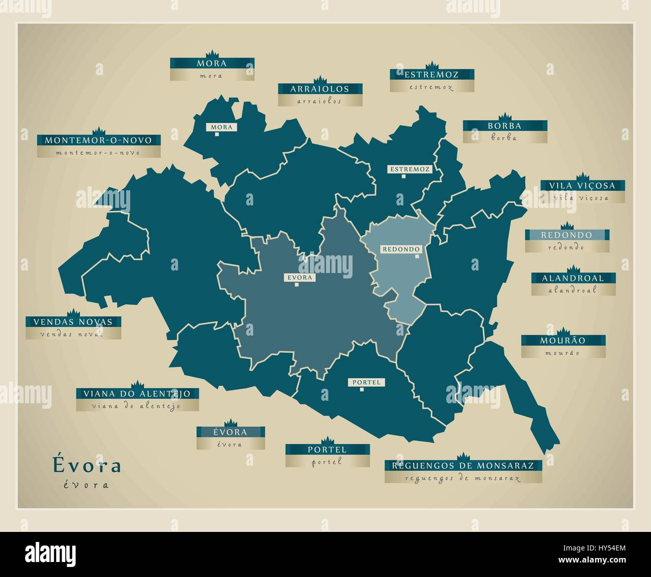 Mappa moderno - Évora PT Illustrazione Vettoriale