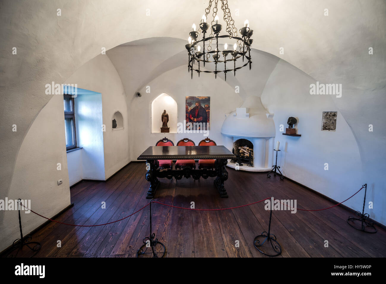 Castellan la camera nel Castello di Bran nei pressi di crusca, Romania, così chiamato 'Dracula Castello dell', casa di carattere del titolo in Bram Stoker's 'Dracula" nuovo Foto Stock