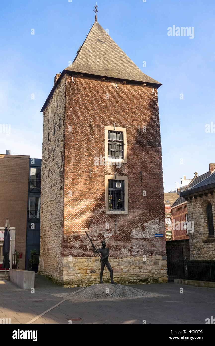 Schelmentoren medievali, la torre della prigione, monumento, Heerlen, Limburgo, Paesi Bassi. Foto Stock