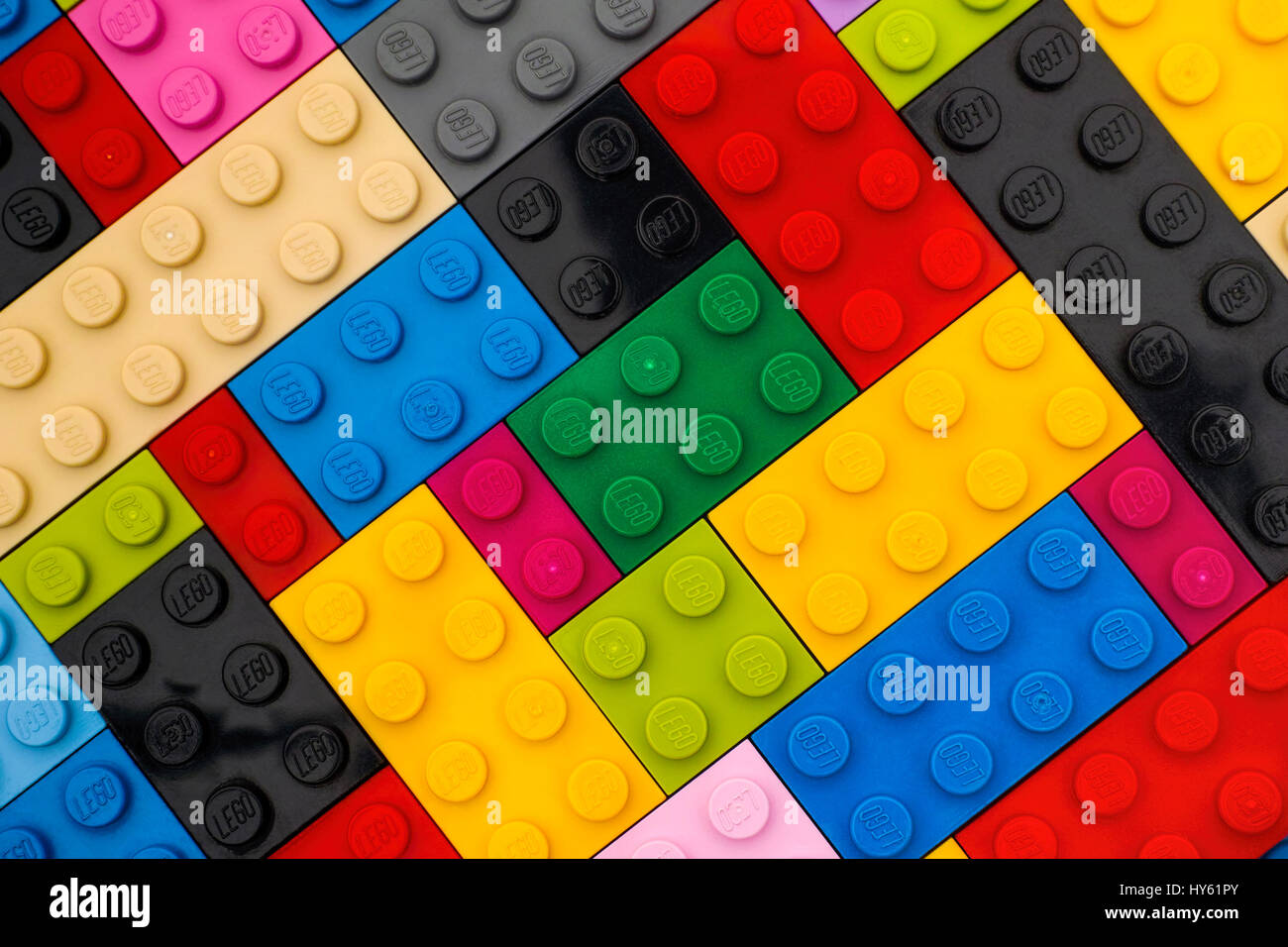 Tambov, Federazione Russa - 22 settembre 2016 Sullo sfondo di alcuni colori diversi mattoncini Lego. Studio shot. Foto Stock