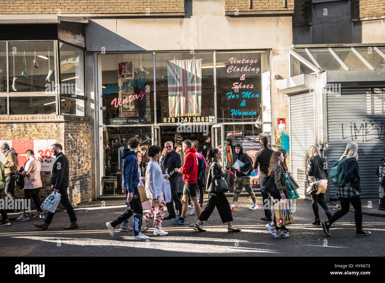 Hanbury Street in Spitalfields nell'East End di Londra, Inghilterra, Regno Unito Foto Stock