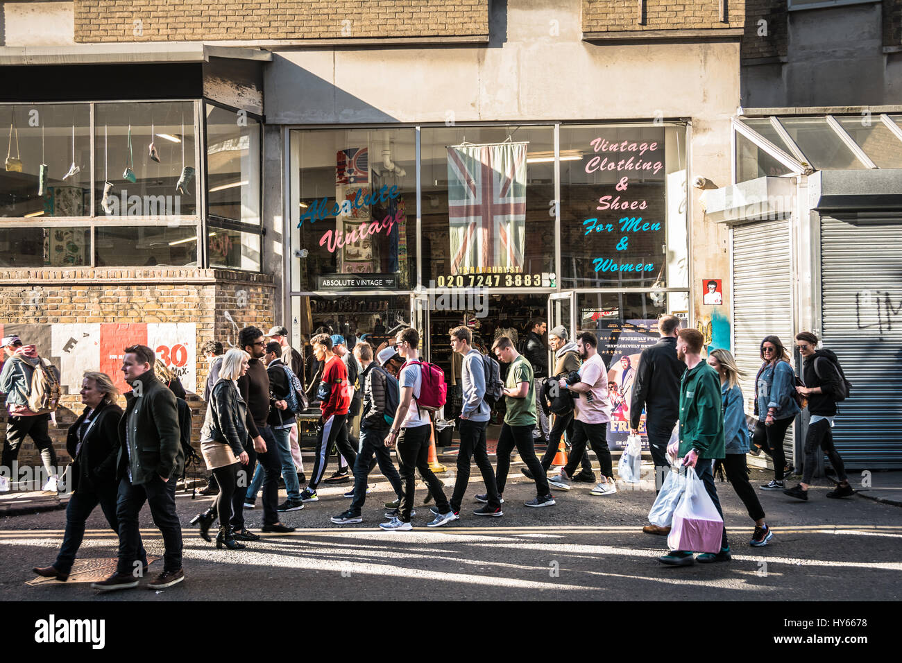 Hanbury Street in Spitalfields nell'East End di Londra, Inghilterra, Regno Unito Foto Stock