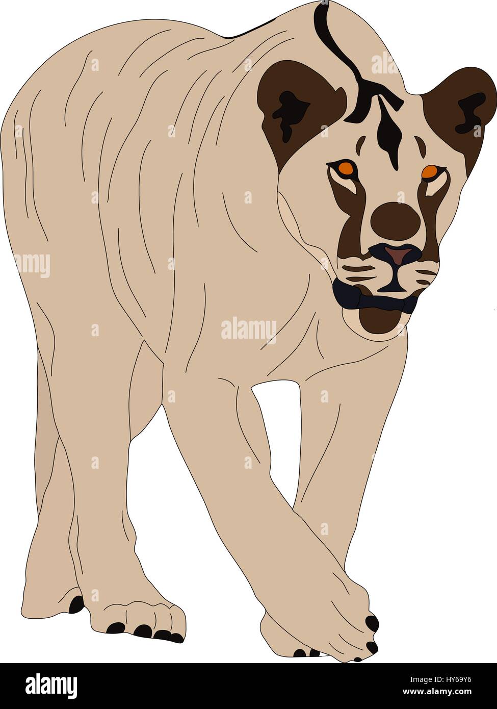 Ritratto di un feroce leone a piedi Illustrazione Vettoriale