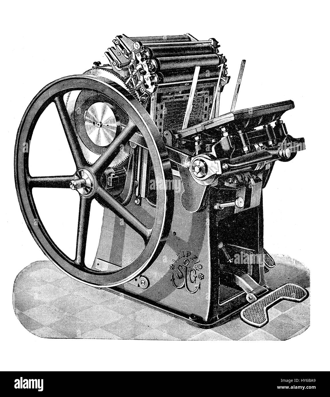 Macchina da stampa macchina per la stampa e la pubblicazione di produzione, XIX secolo illustrazione Foto Stock