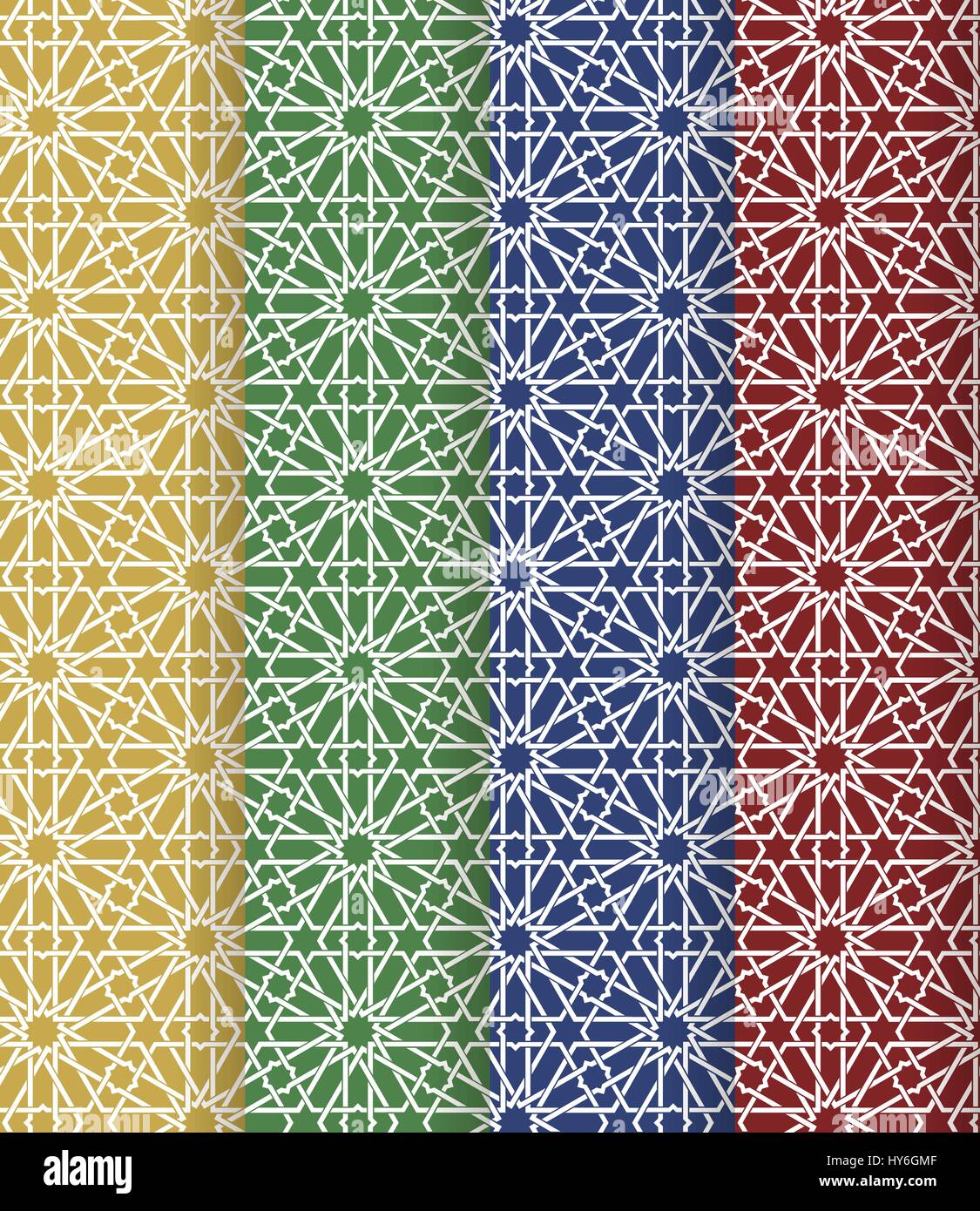 Seamless marocchino islamico pattern impostato. Arabo ornamento geometrico. Texture musulmano. Vintage sfondo di ripetizione. Vettore sfondo blu. Design orientale e il Ramadan wallpaper Illustrazione Vettoriale