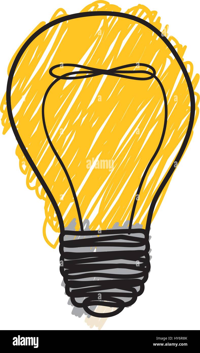 Matita gialla sullo sfondo di disegno della lampadina con filamento in forma di elica Illustrazione Vettoriale