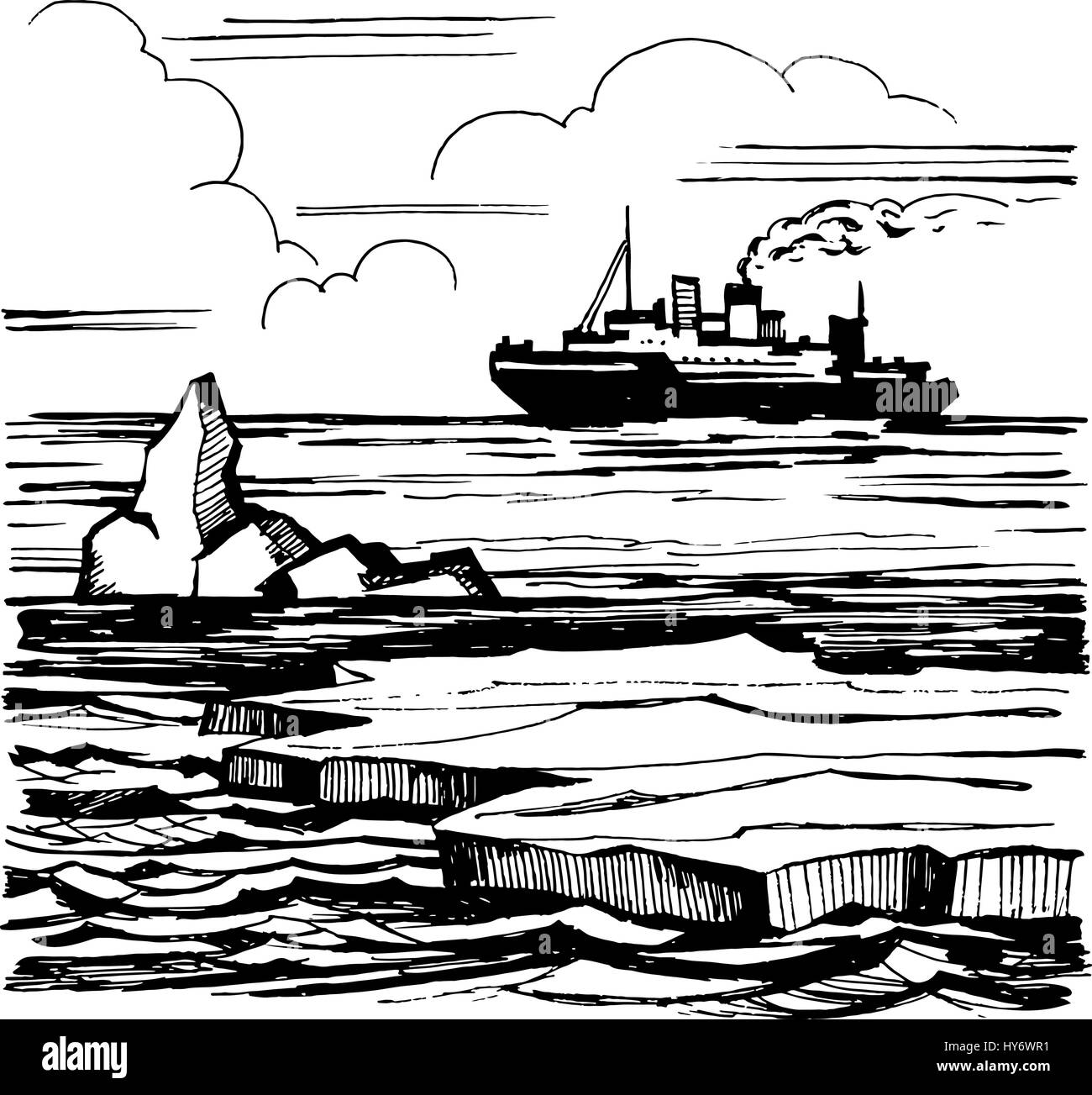 Le vele di rompighiaccio all'orizzonte. Illustrazione Vettoriale