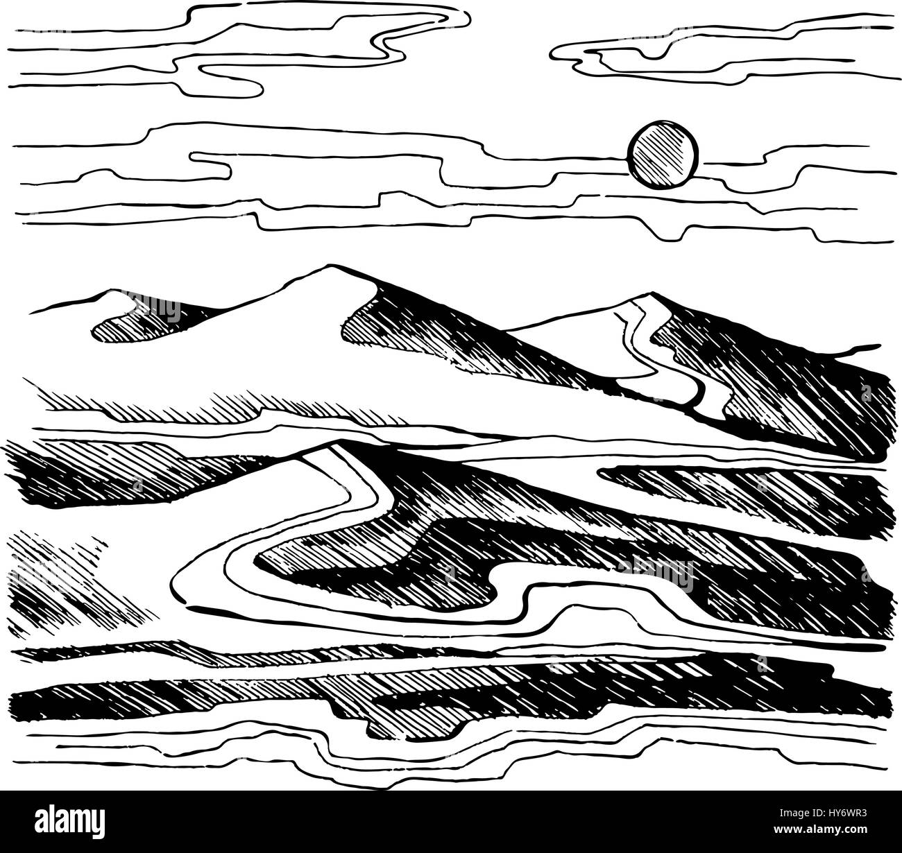 Dune di sabbia del disegno vettoriale. Illustrazione Vettoriale