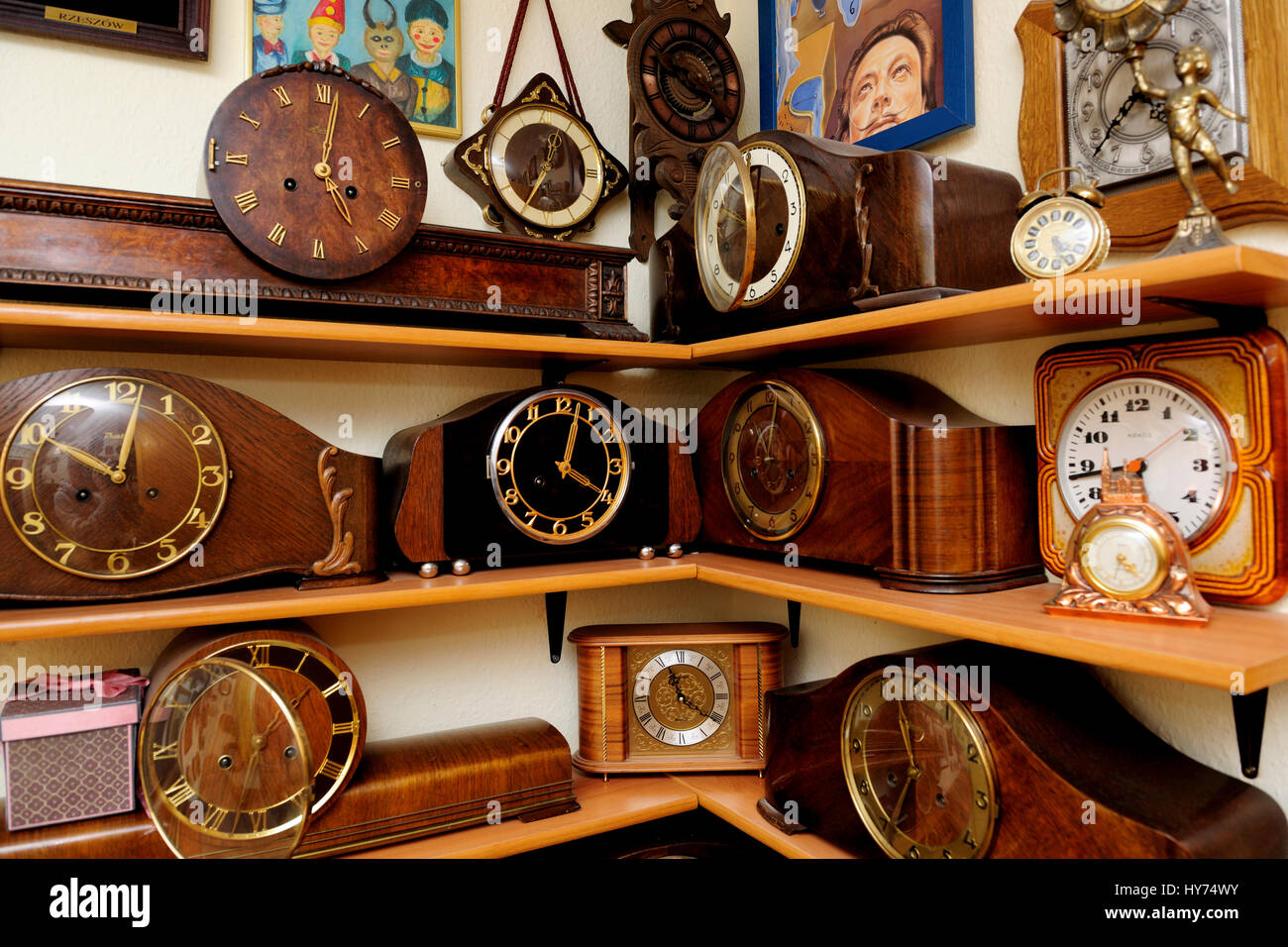 orologio, orologi, ora, misurazione, interno, casa, bellissimi, vecchi, stile di vita, orologi vinthouse Foto Stock