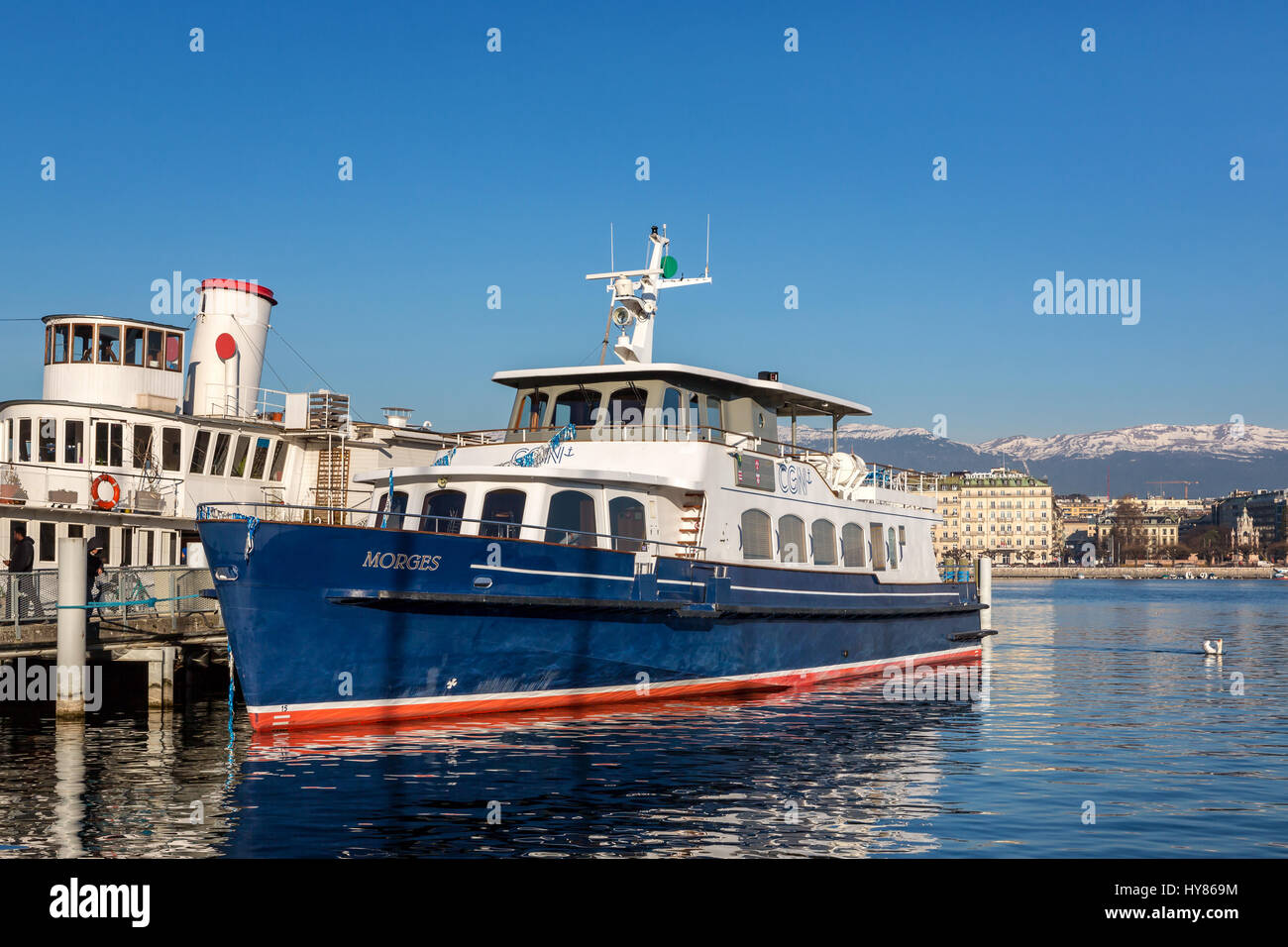Imbarcazione turistica del Lago di Ginevra, Ginevra, Svizzera Foto Stock