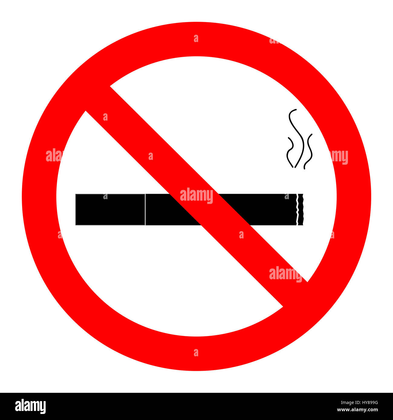 Divieto di fumare e la relativa icona. Nessun segno di sigaretta, illustrazione vettoriale Foto Stock
