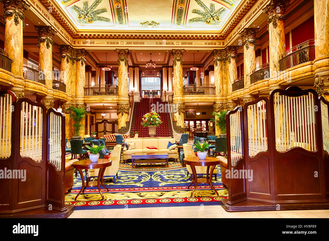 Richmond, Virginia. La lobby di Jefferson Hotel, aperto nel 1895. Foto Stock