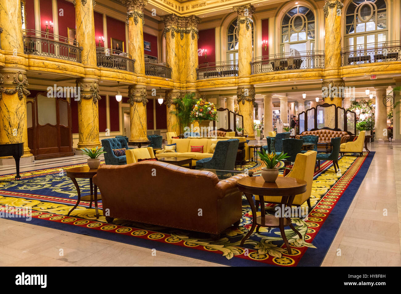 Richmond, Virginia. La lobby di Jefferson Hotel, aperto nel 1895. Foto Stock