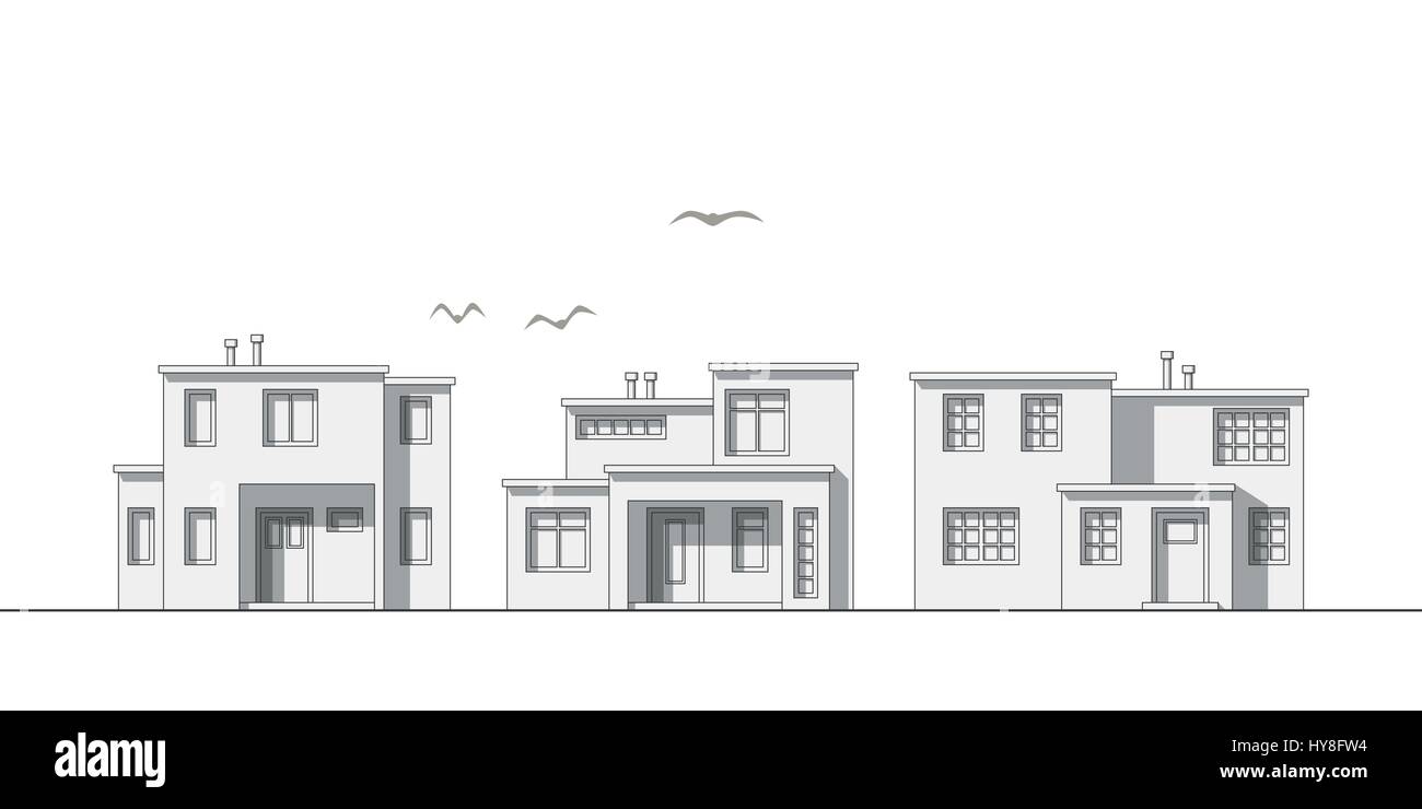Illustrazione della moderna linea sottile housees famiglia Illustrazione Vettoriale