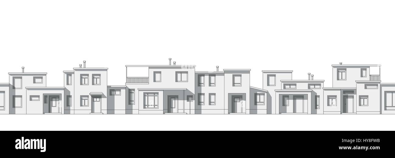 Seamless cityscape cartoon sfondo, linea sottile Illustrazione Vettoriale