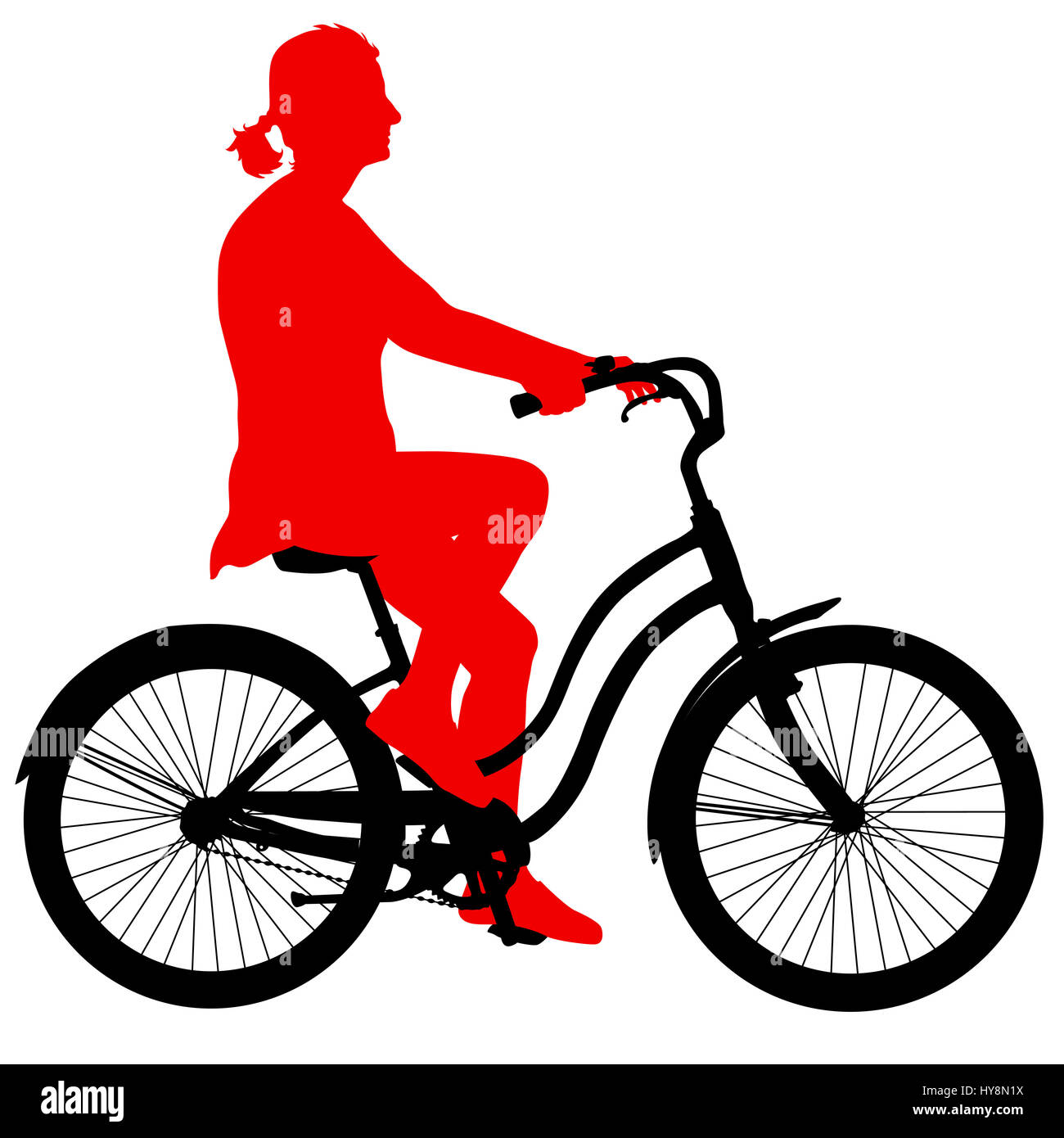 Silhouette di un ciclista ragazza. illustrazione Foto Stock