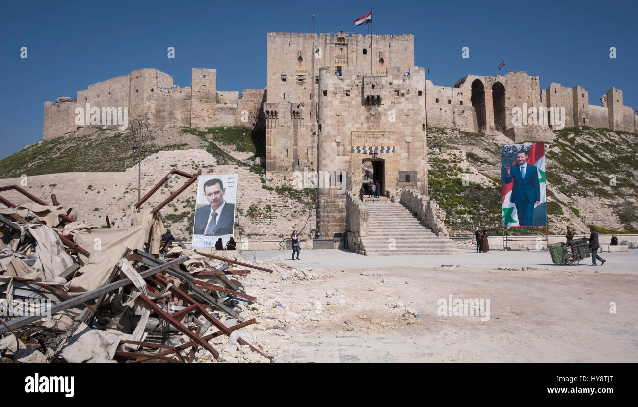 Inizio 2017 di Aleppo, Citadel, poiché la città è sotto il controllo del regime di nuovo Foto Stock