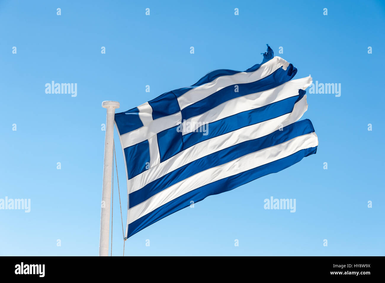Vecchia Bandiera della Grecia nel vento Foto Stock