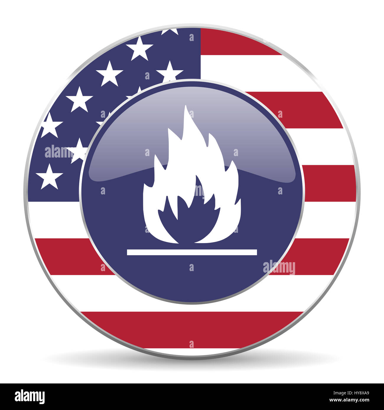 Fiamma usa web design american round icona internet con ombra su sfondo bianco. Foto Stock