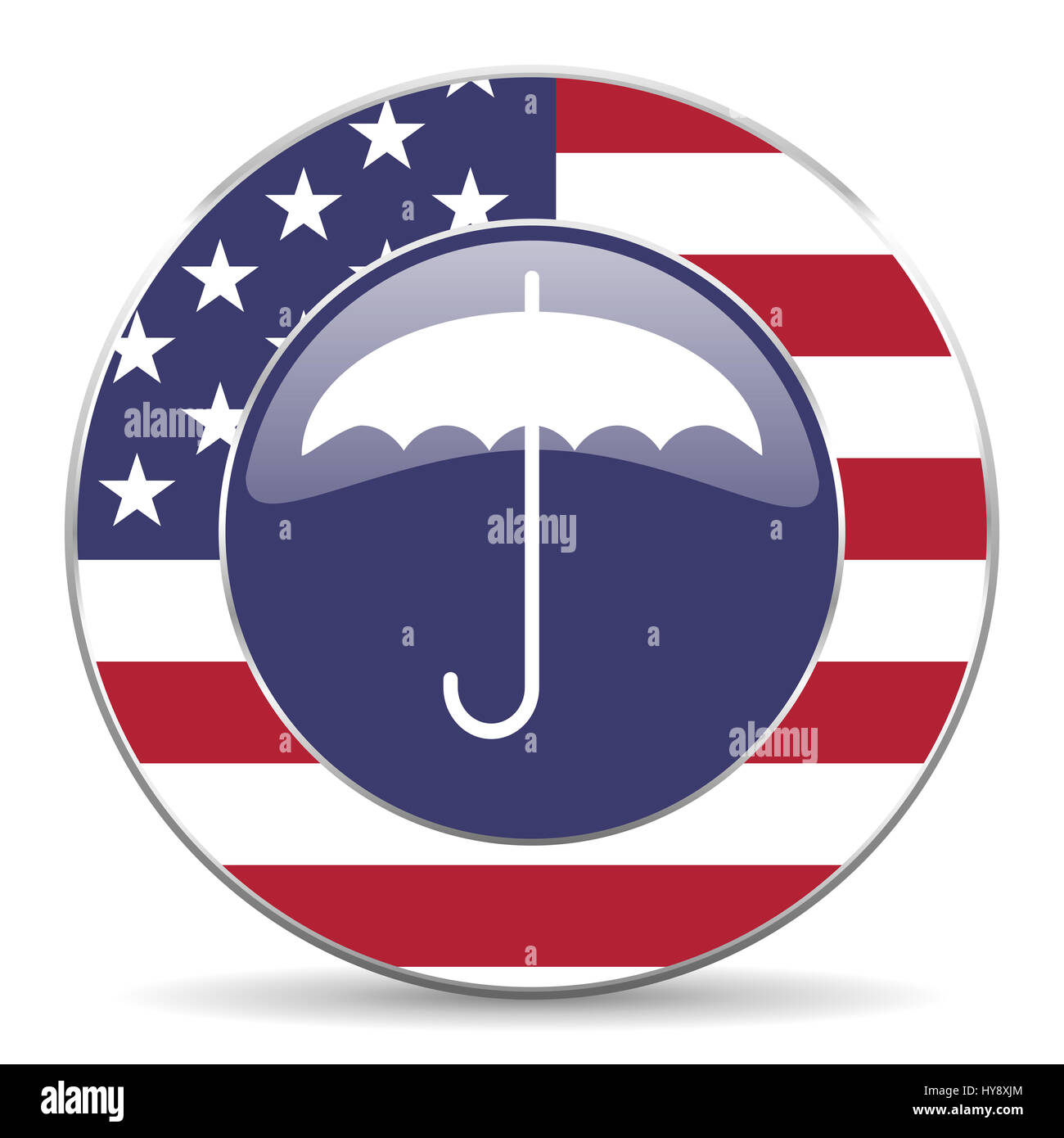 Ombrello usa web design american round icona internet con ombra su sfondo bianco. Foto Stock