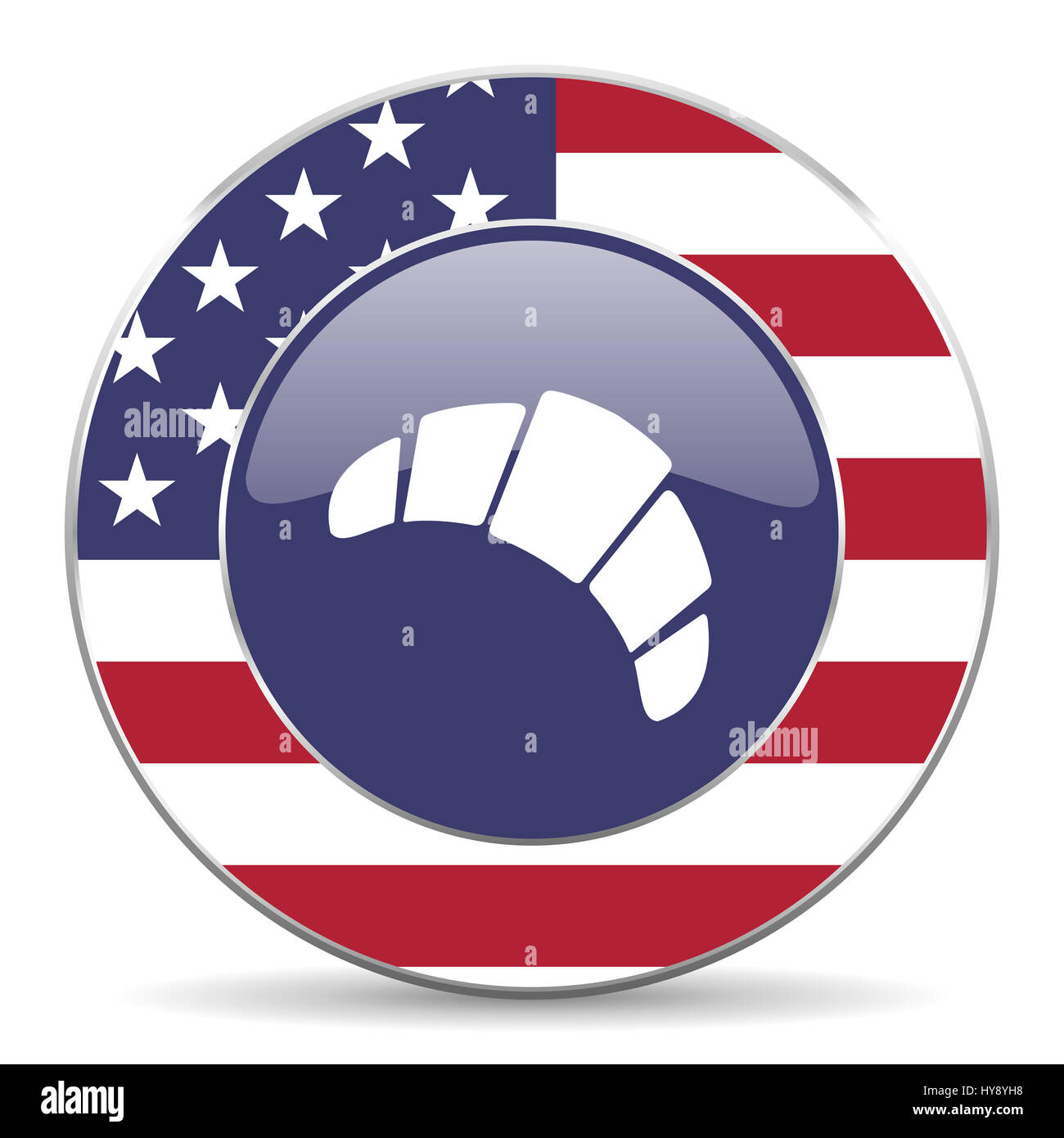 Croissant usa web design american round icona internet con ombra su sfondo bianco. Foto Stock