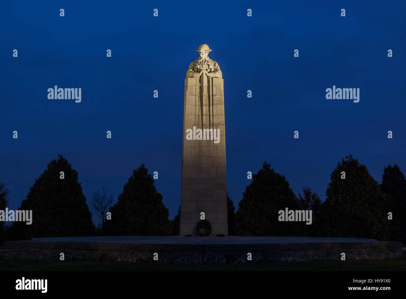 St. Julien Monumento Commemorativo Canadese a Vancouver angolo, Fiandre Belgio, ai soldati canadesi che morì durante la prima tedesca del gas di attacco WW1. Foto Stock
