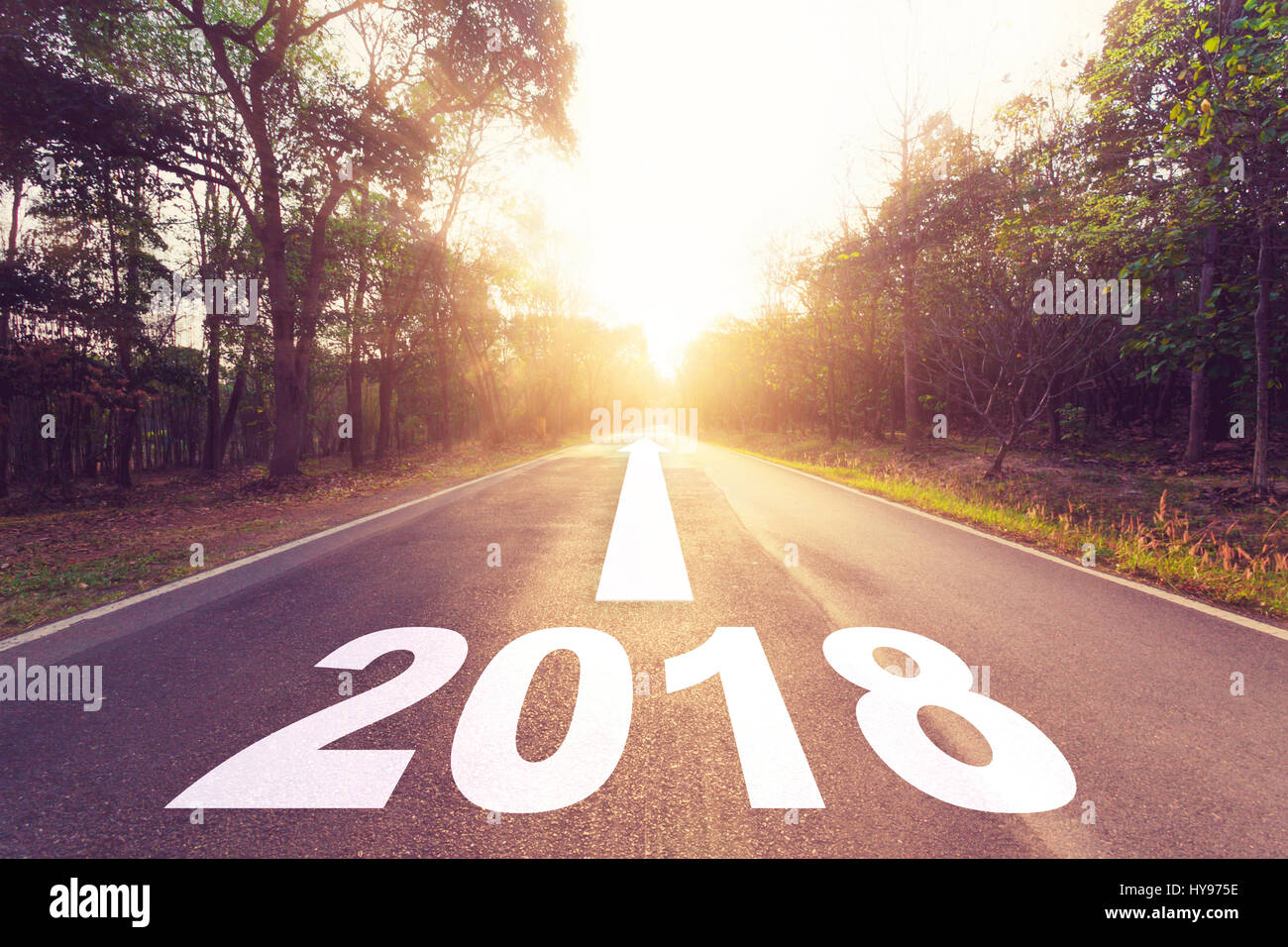 Svuotare strada asfaltata e nuovo anno 2018 obiettivi concetto. Foto Stock