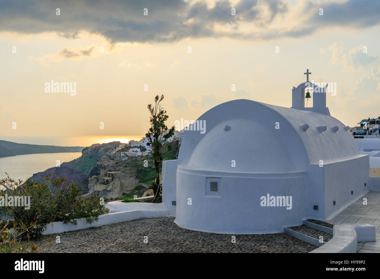 Santorini al tramonto, Grecia Foto Stock