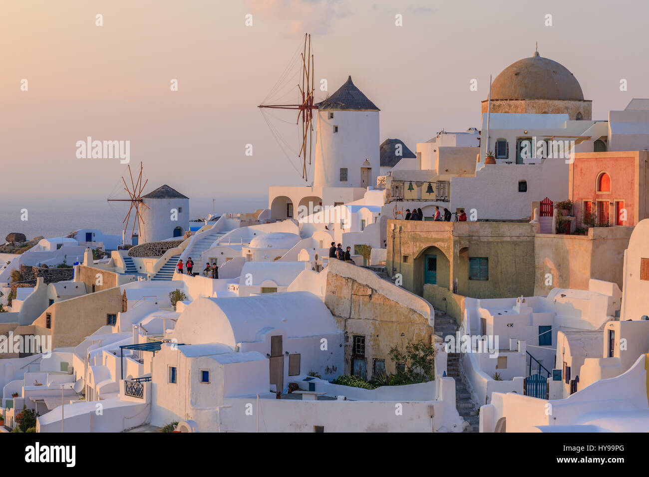 Santorini al tramonto, Grecia Foto Stock