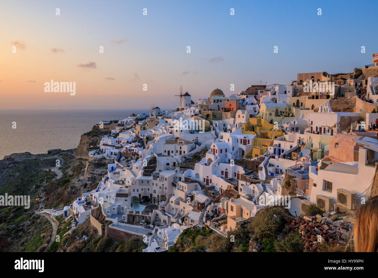 Santorini al tramonto, Grecia Foto Stock