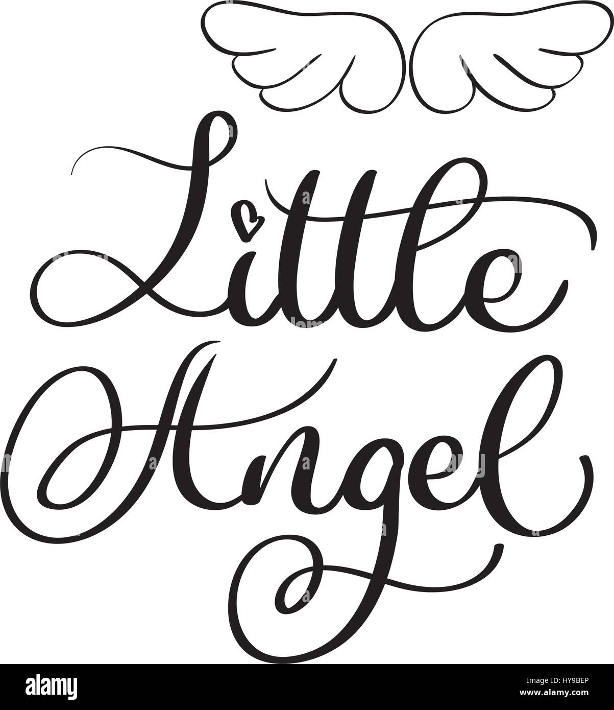 Little Angel parole su sfondo bianco. Disegnata a mano Calligraphy lettering illustrazione vettoriale EPS10 Illustrazione Vettoriale