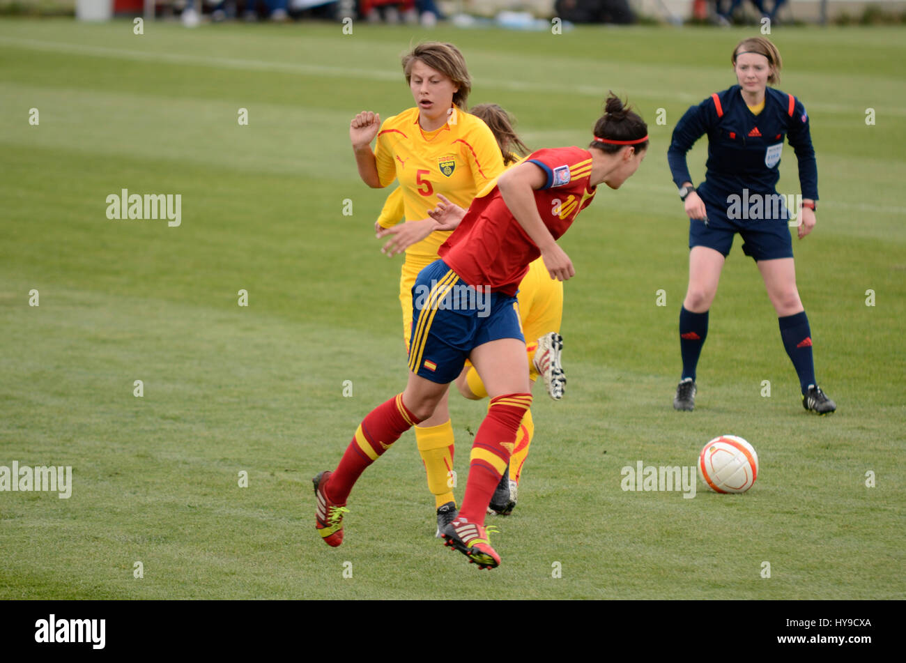 FFM Training Center, Skopje, R. Macedonia. 10 Aprile 2014 14:00 2015 FIFA Coppa del Mondo Donne qualifica - Gruppo UEFA 2. MACEDONIA VS. Spagna 0 - 10 Foto Stock