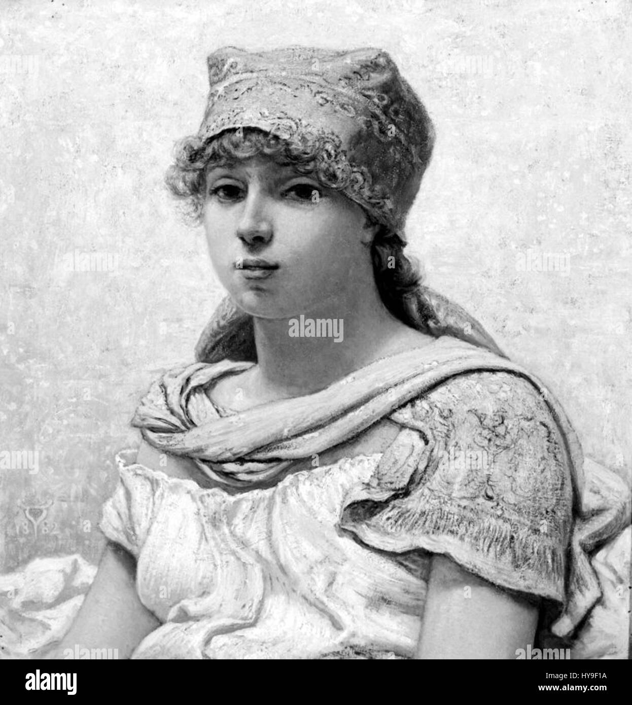 La "testa ideale" di Elihu Vedder è un pezzo allegorico che mescola elementi del classicismo con il suo stile distintivo. La scultura mostra la capacità di Vedder di idealizzare la forma umana, conferendole una presenza simbolica che riflette la sua maestria nell'arte allegorica. Foto Stock