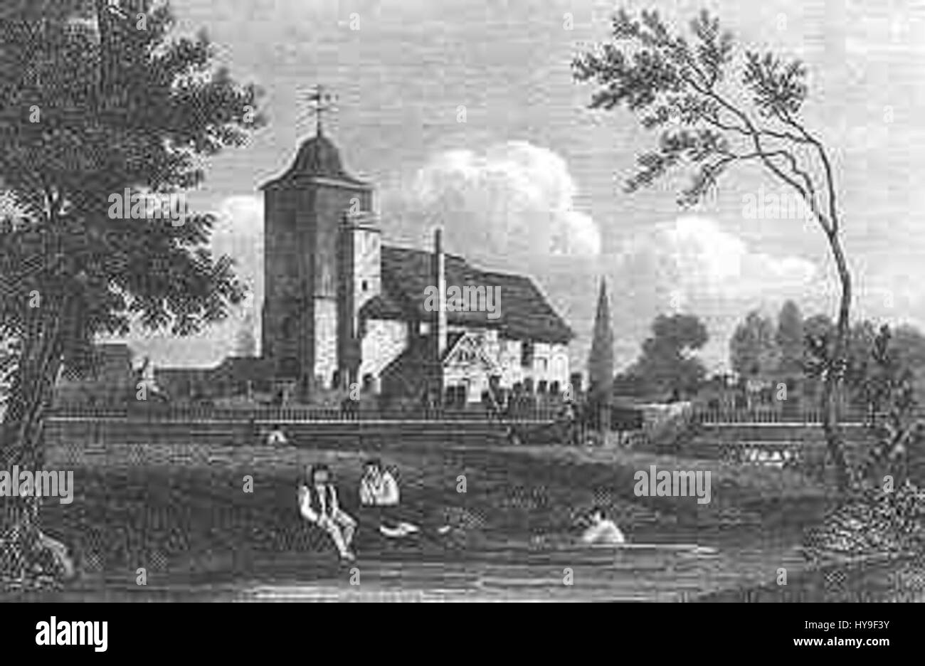 Questa raffigurazione della Chiesa Vecchia di San Pancrazio nel 1815 illustra il design architettonico e il significato storico dell'edificio. La chiesa, risalente al IV secolo, rimane un importante esempio di patrimonio inglese e di architettura medievale. Foto Stock