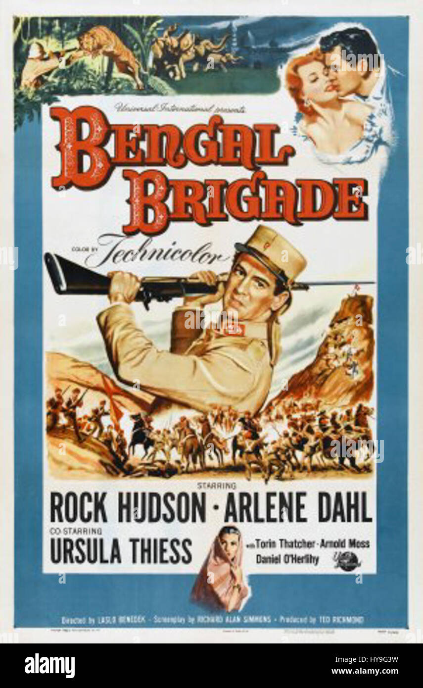 Il poster del film "Bengal Brigade" si riferisce probabilmente a un film storico incentrato sulla Bengal Brigade, un gruppo militare chiave durante l'India coloniale britannica. Il poster cattura l'essenza drammatica del film. Foto Stock