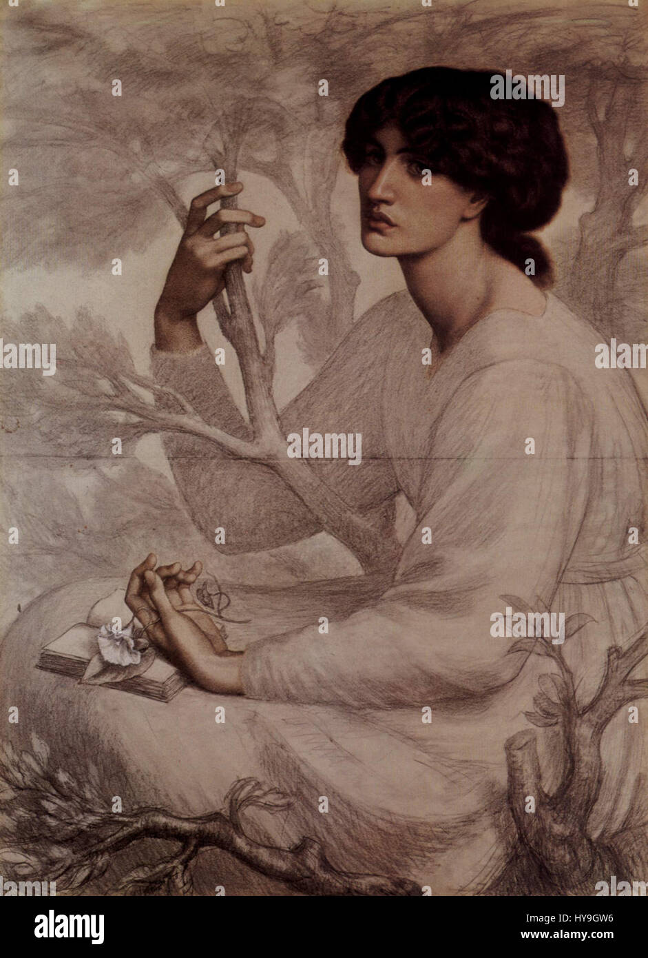 Dante Gabriel Rossetti fu un importante pittore e poeta britannico associato alla Fratellanza Pre-Raphaelita. Il suo lavoro '0036' riflette il suo stile caratteristico con colori ricchi e simbolismo complesso. Foto Stock