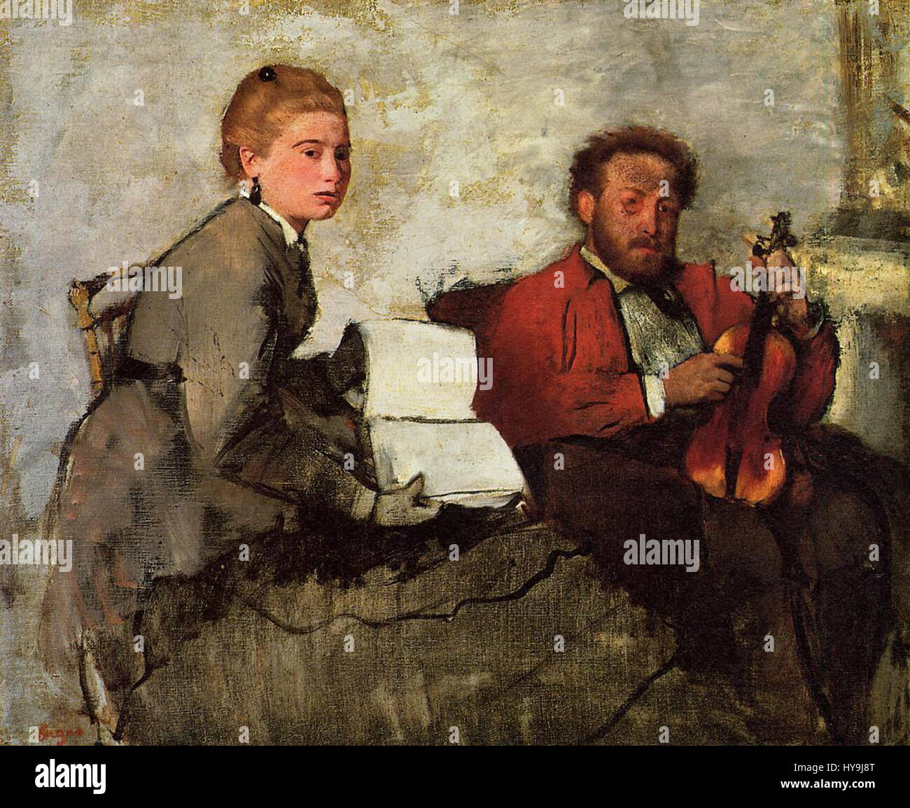 Edgar Degas Violoniste et jeune femme inquilino onu cahier de musique Foto Stock