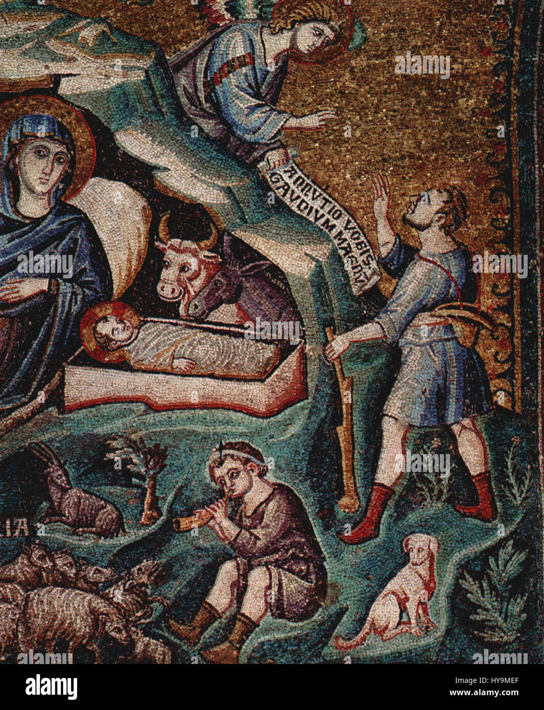 Pietro Cavallini è stato un pittore e mosaicista italiano, meglio conosciuto per le sue opere a Roma tra la fine del XIII e l'inizio del XIV secolo. Le sue opere più famose includono i mosaici nella Basilica di Santa Maria in Trastevere, che mostrano la sua maestria di stili bizantini e del primo Rinascimento. Foto Stock