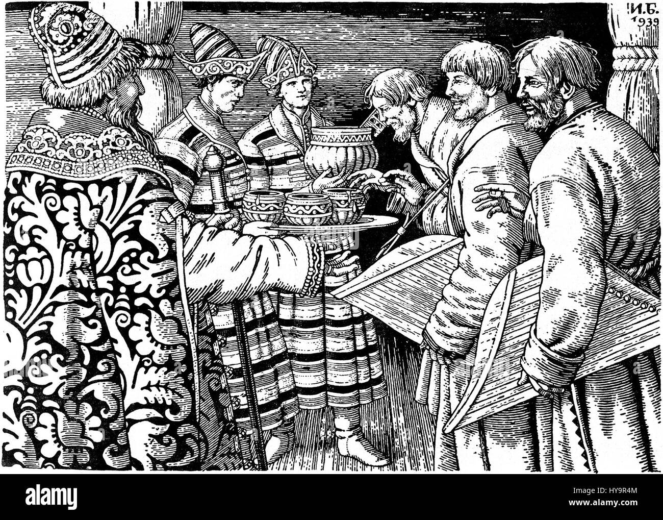 Ivan Bilibin era un famoso illustratore russo noto per il suo stile distintivo nel rappresentare il folklore russo e le favole. Il numero "273" può riferirsi a un'opera specifica, che mostra il suo talento nel combinare narrativa e arte visiva. Foto Stock