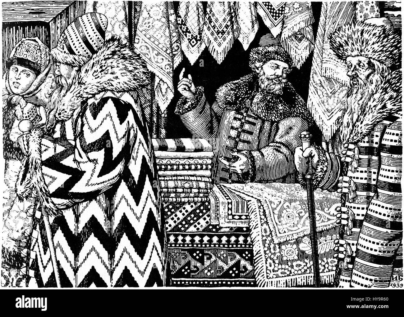 Il '276' di Ivan Bilibin è un'opera caratterizzata dal suo stile distintivo che fonde l'arte popolare russa con un'interpretazione moderna. Il pezzo riflette la sua attenzione sui temi culturali e folcloristici della Russia, utilizzando colori vivaci e disegni intricati. Foto Stock