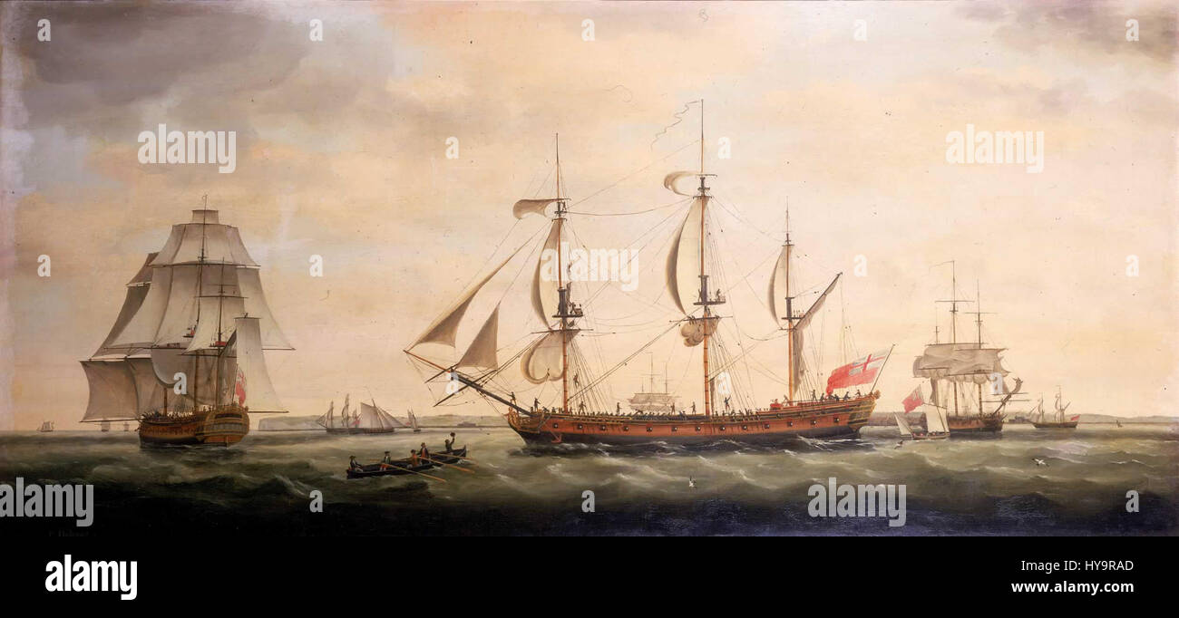 L'Indiaman Royal George era una rinomata nave mercantile britannica del XVIII secolo, nota per le sue grandi dimensioni e il suo ruolo nel commercio delle Indie Orientali. La nave era un simbolo del dominio marittimo britannico durante l'era coloniale. Foto Stock