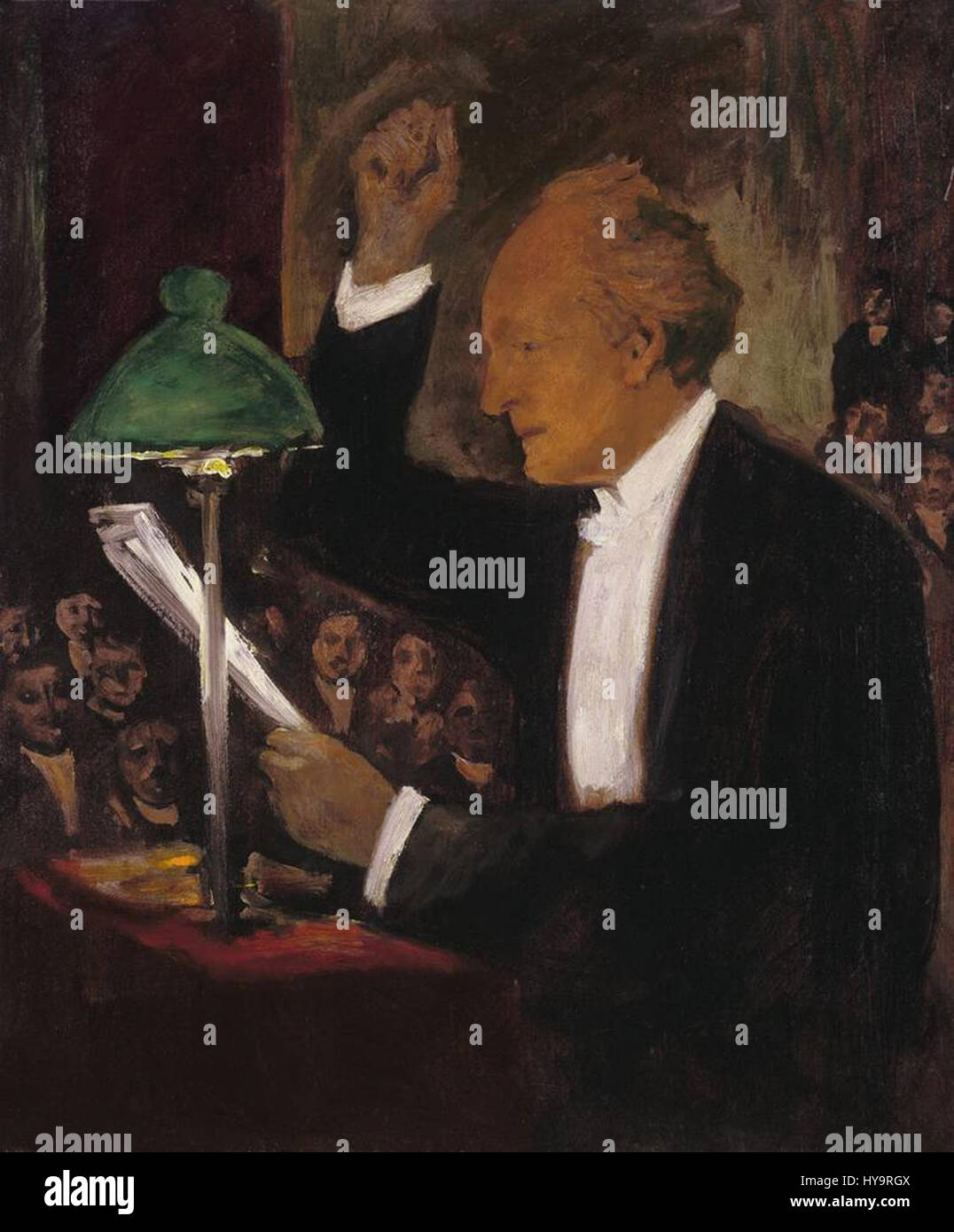 Il ritratto di Emil Orlik del drammaturgo tedesco Gerhart Hauptmann lo cattura durante una lettura. L'opera riflette il significato di Hauptmann nella letteratura tedesca, mostrando l'ambiente intellettuale dell'epoca e l'abilità di Orlik nel ritrarre. Foto Stock