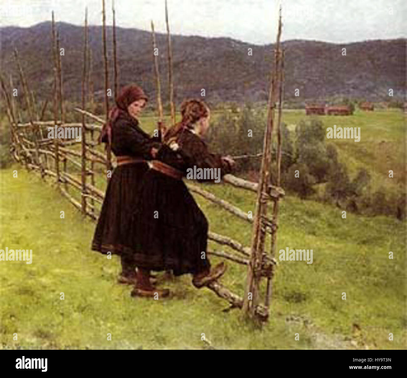 Erik Werenskiold era un artista norvegese noto per i suoi dipinti storici e paesaggistici. Le sue opere sono celebrate per la loro rappresentazione del folklore norvegese e della vita rurale, offrendo una vivida rappresentazione della cultura del paese tra la fine del XIX e l'inizio del XX secolo. Foto Stock